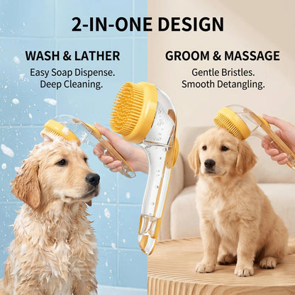 2-In-1 Pet Bath Brush & Shampoo Dispenser | Silicone Dog Grooming Tools Massage Scrubber
