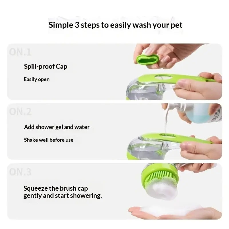 2-In-1 Pet Bath Brush & Shampoo Dispenser | Silicone Dog Grooming Tools Massage Scrubber