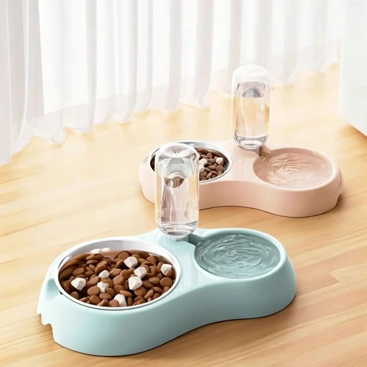 Non-Slip Cat Bowl, Pet Plastic Dual Bowl, Dog Food Bowl, Automatic Waterer, Durable Design, Easy to Clean, Pet Supplies