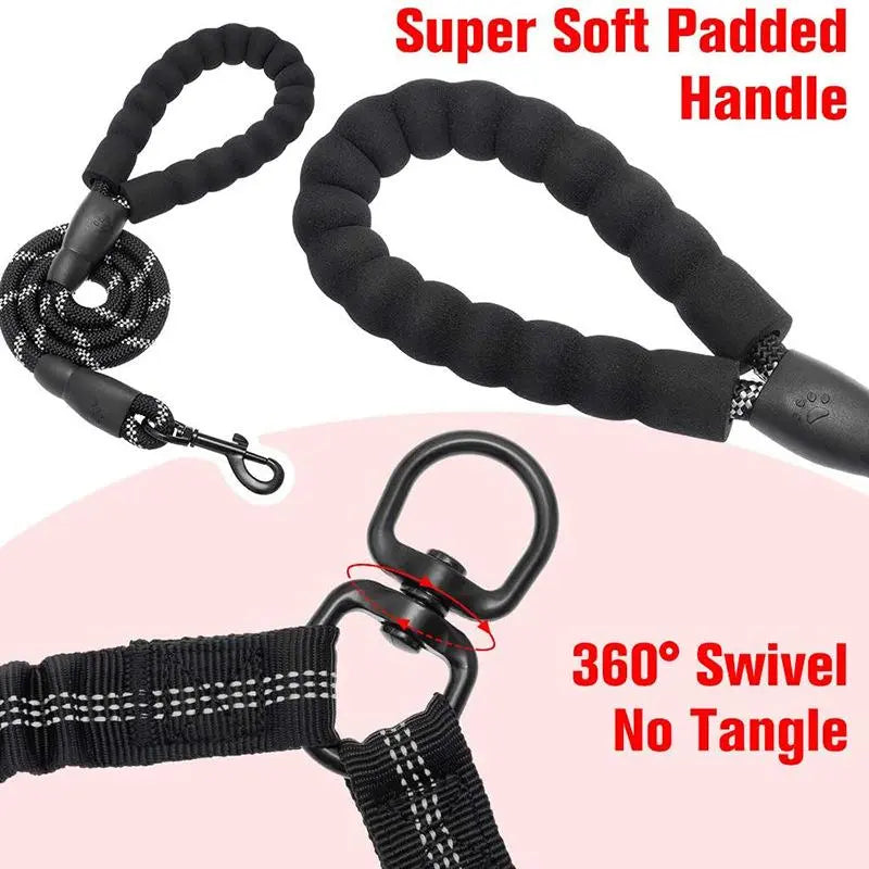 Kigifuture Dual Dog Leash, Double Dog Leash, 360 Swivel No Tangle Walking Leash, Shock Absorbing Bungee for Two Dogs