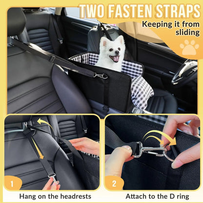 Small Dog Car Seat Center Console Booster Seat for Small Dogs & Cats, Safe Travel Pet Carrier with Safety Leash, Portable Armrest Pet Bed for Car, Non-Slip Pet Travel Carrier for Small Breeds