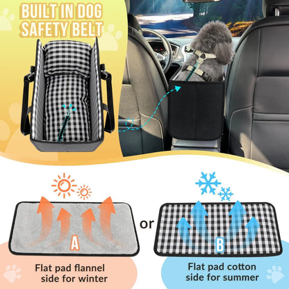 Small Dog Car Seat Center Console Booster Seat for Small Dogs & Cats, Safe Travel Pet Carrier with Safety Leash, Portable Armrest Pet Bed for Car, Non-Slip Pet Travel Carrier for Small Breeds