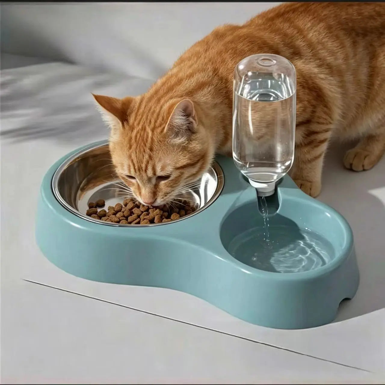 Non-Slip Cat Bowl, Pet Plastic Dual Bowl, Dog Food Bowl, Automatic Waterer, Durable Design, Easy to Clean, Pet Supplies