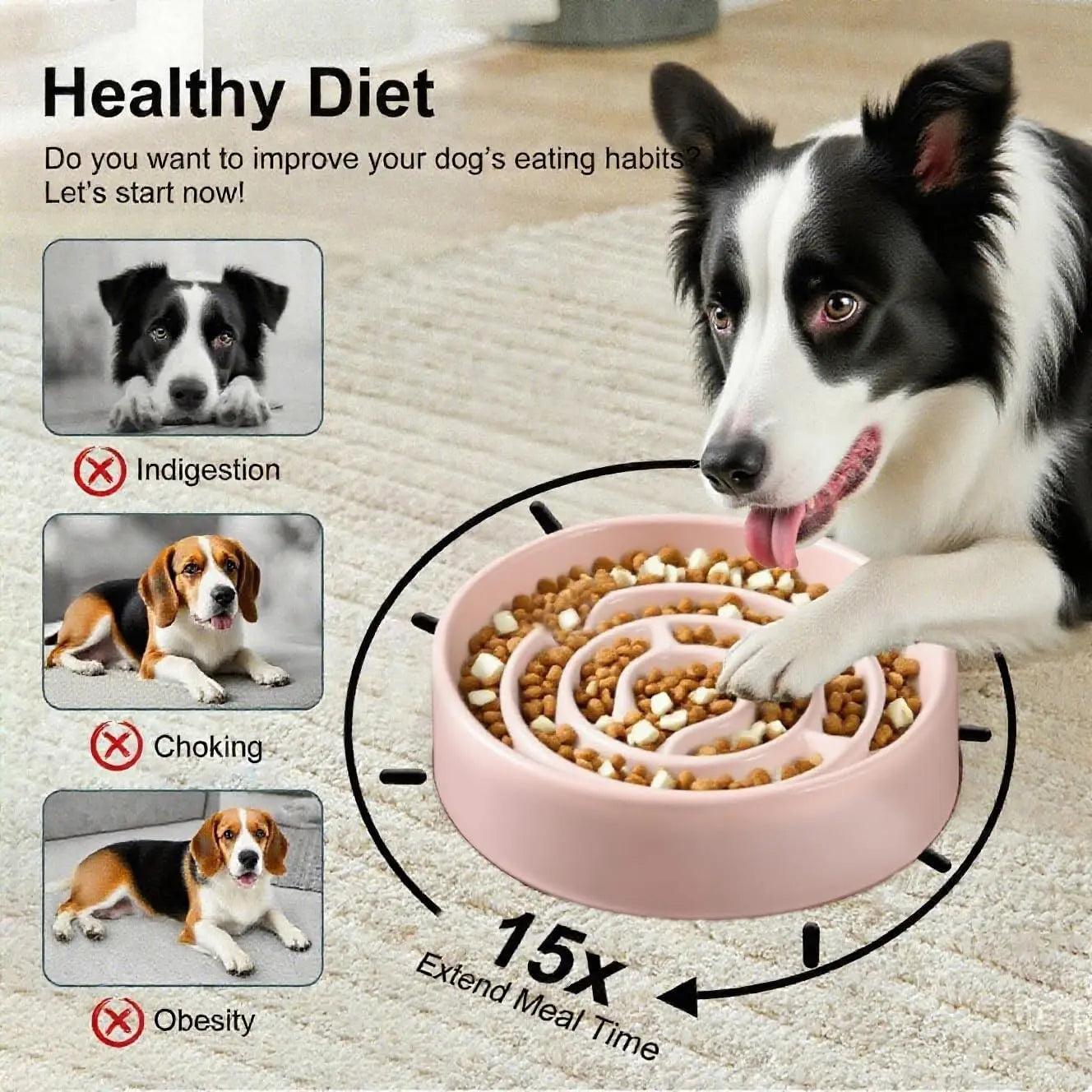 Plastic Dog Slow Feeder Bowl, Anti-Choke Design Ensures Safe Eating, Puzzle Snack Bowl Protects Neck, Pet Feeding Accessories, Neater Feeder